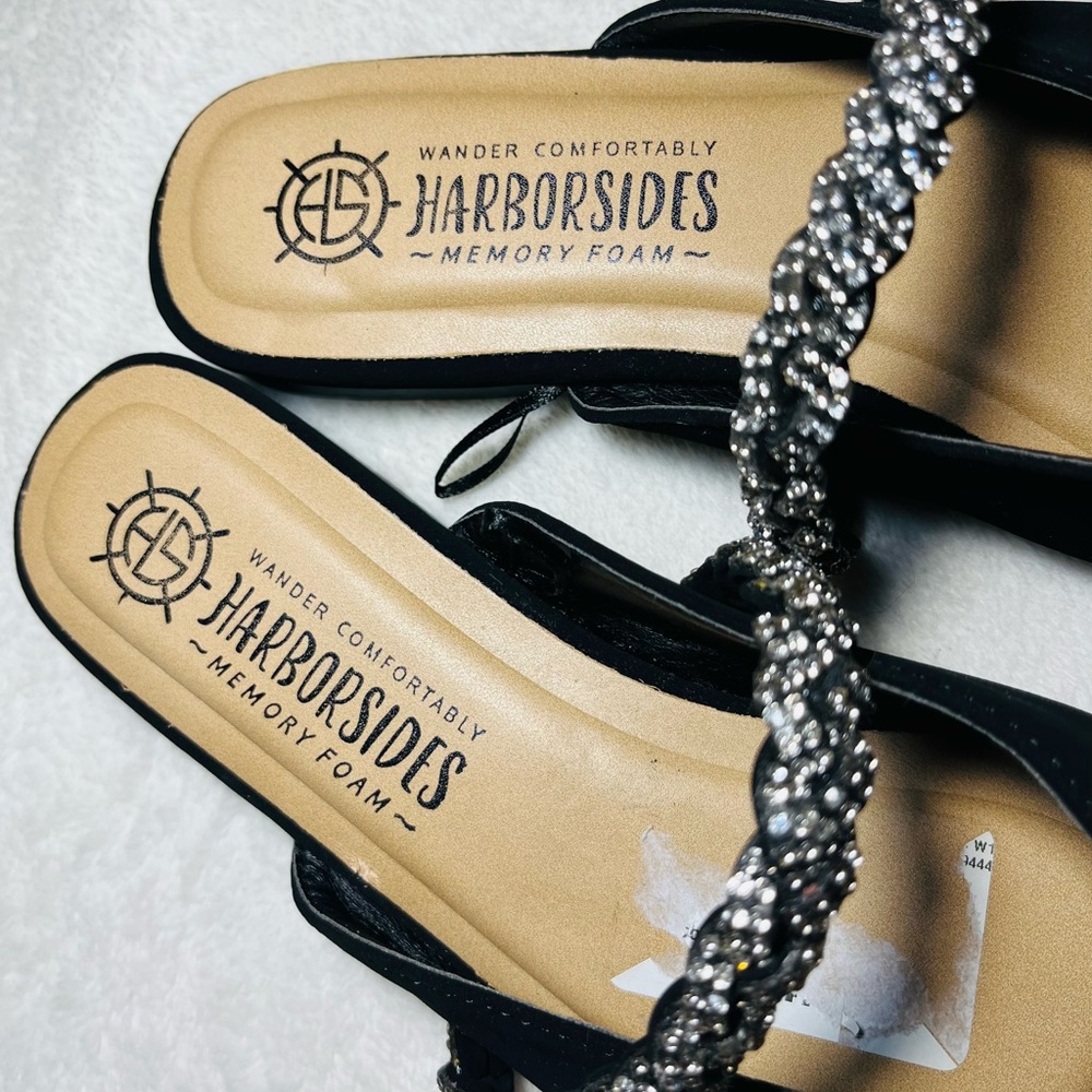 Harborsides Black Women’s Suede Mules with Rhinestone Strap Sz 6.5‎ - Picture 3 of 5